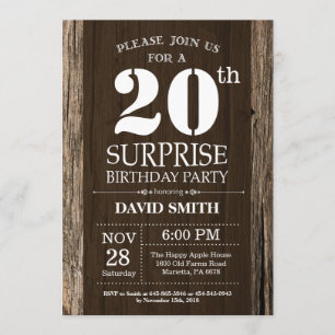 Surprise Rustic 20e anniversaire Invitation Vintag