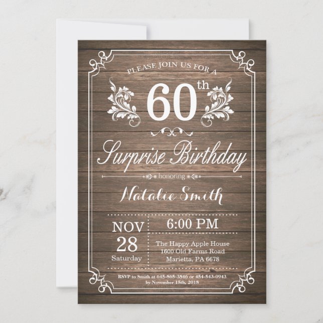 Surprise Rustic 60e anniversaire Invitation Floral (Devant)