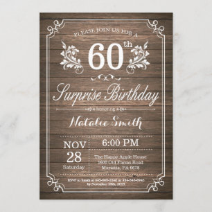 Surprise Rustic 60e anniversaire Invitation Floral