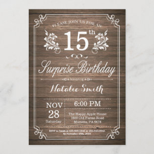 Surprise Rustique 15e anniversaire Invitation Flor