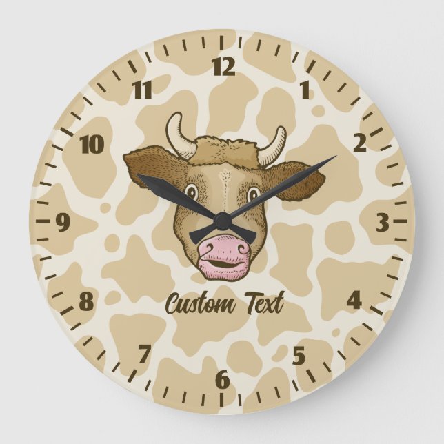 Surprised Cow Large Clock Große Wanduhr (Vorderseite)