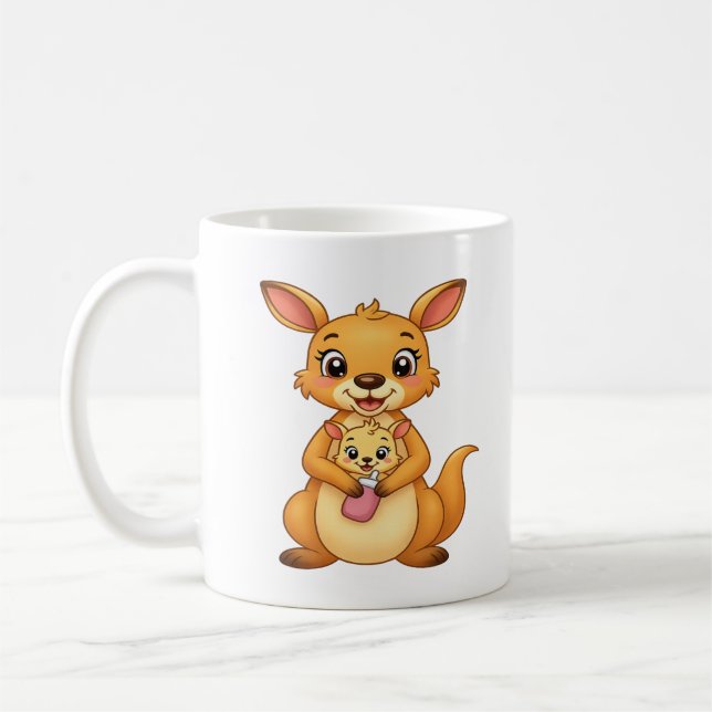 Surprised Kangaroo and Her Baby - Double-Sided Mug Kaffeetasse (Links)