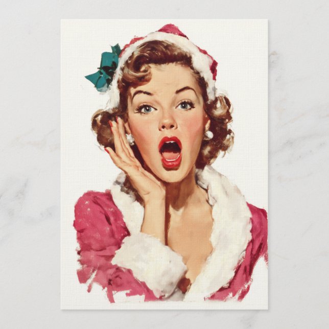 Surprised Retro Christmas Pin-Up Einladung (Vorderseite)