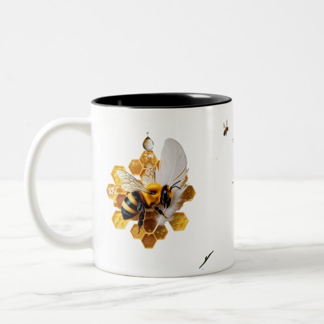 Surreal 3D Ultra-Realistic Bee Feather Honeycomb  Zweifarbige Tasse (Links)