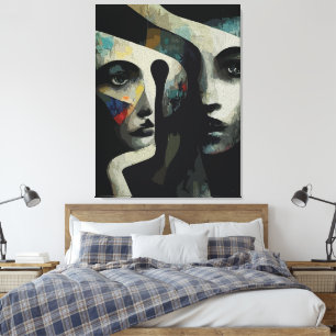 Surreal Abstrakt miteinander verflochtene Gesichte Leinwanddruck