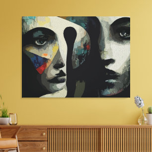 Surreal Abstrakt miteinander verflochtene Gesichte Leinwanddruck