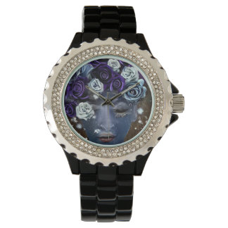 Surreal Abstrakte Indigoface & Blume Armbanduhr