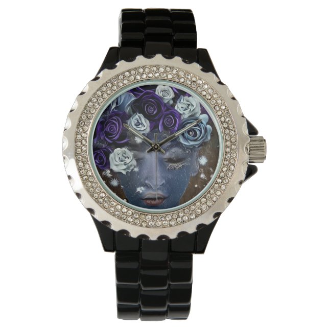 Surreal Abstrakte Indigoface & Blume Armbanduhr (Vorderseite)