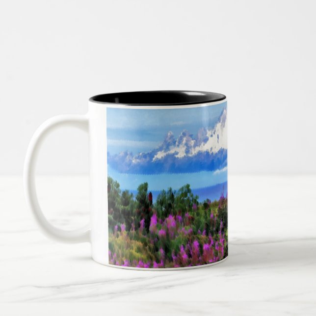 Surreal Alaskan Wilderness Gemälde Zweifarbige Tasse (Links)