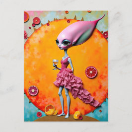 Surreal Alien Lady in Rosa mit Orangensaft Postkarte