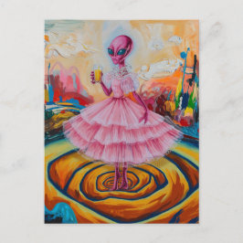 Surreal Alien Lady in Rosa mit Orangensaft Postkarte