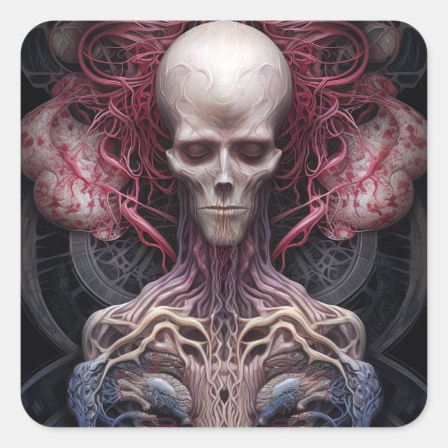 Surreal Anatomy Horror Sci-Fi Art Quadratischer Aufkleber (Vorderseite)