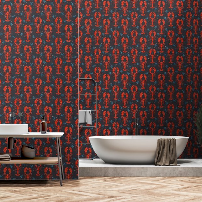 Surreal Animal Design mit Hummer Muster. Tapete (Badezimmer)