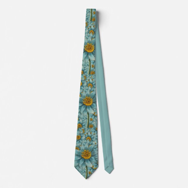 Surreal Aquamarine Sonnenblumen Gelb blass Krawatte (Vorderseite)