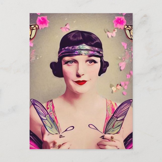 Surreal Art Deco Butterfly Flapper Postkarte (Vorderseite)