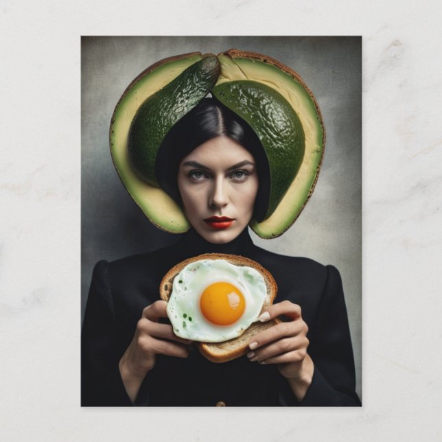 Surreal Avocado Toast and Egg Breakfast Frau Postkarte (Vorderseite)