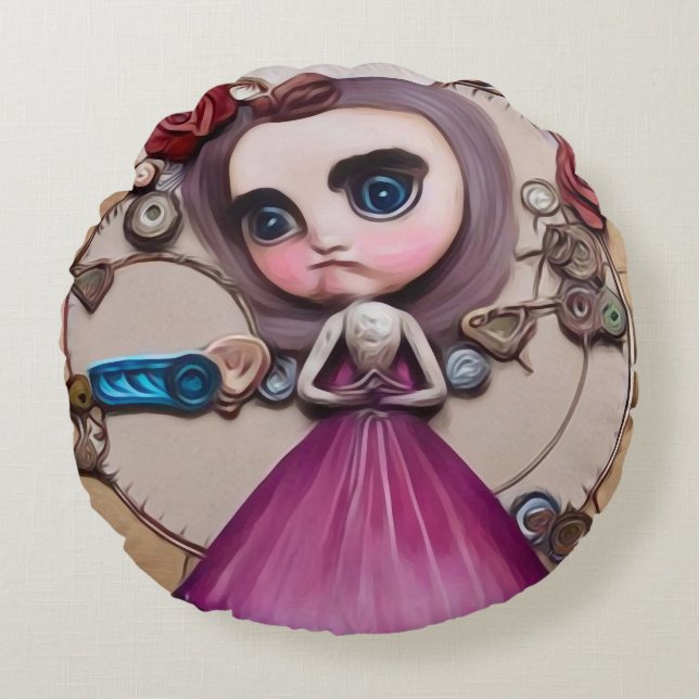Surreal Baby Face Doll Rundes Kissen (Vorderseite)
