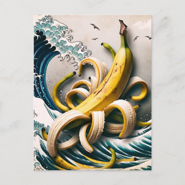 Surreal Banana Waves Octopus Postkarte (Vorderseite)
