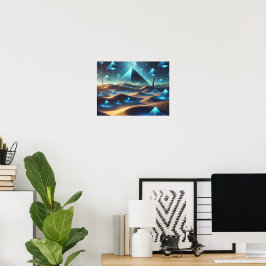 Surreal Blaue Wüste & Floating Pyramiden Poster