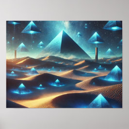 Surreal Blaue Wüste & Floating Pyramiden Poster