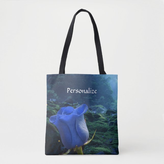 Surreal Blue Rose im Magischen Wald personalisiere Tasche (Vorderseite)