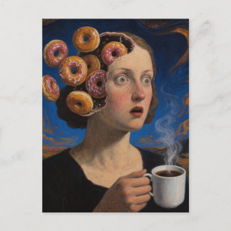 Surreal Breakfast Donuts and a Coffee Woman  Postkarte