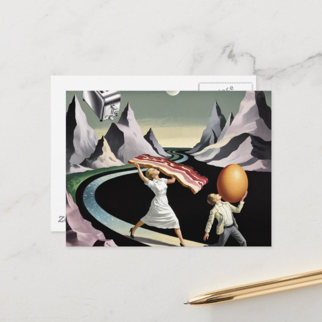 Surreal Breakfast People Postkarte (Vorderseite/Rückseite Beispiel)