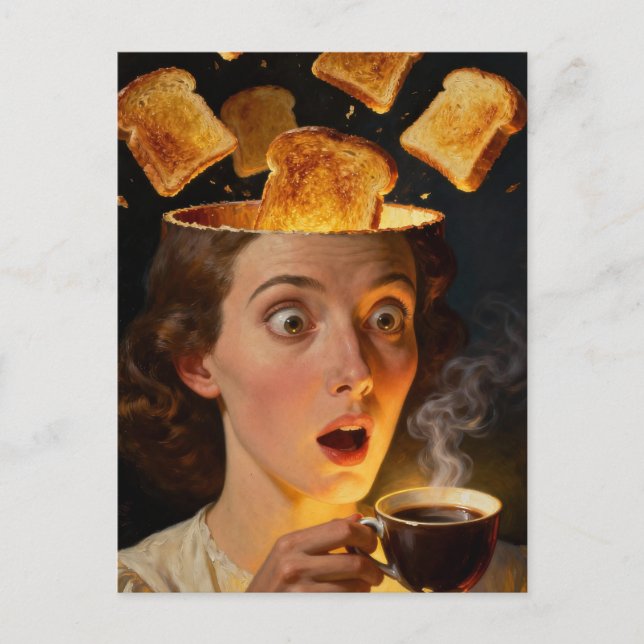 Surreal Breakfast Toast and Coffee Woman  Postkarte (Vorderseite)