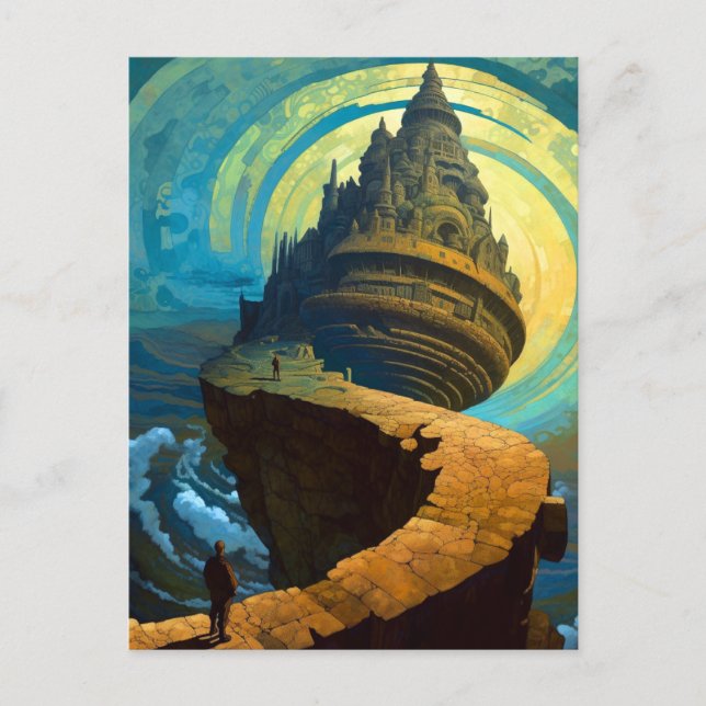 Surreal Burg Landschaft Fantasy Kunst, Dichtung un Postkarte (Vorderseite)