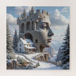 Surreal Castle Face in Snowy Mountains - Fantasie