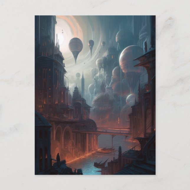 Surreal City Fantasy Art Postkarte (Vorderseite)