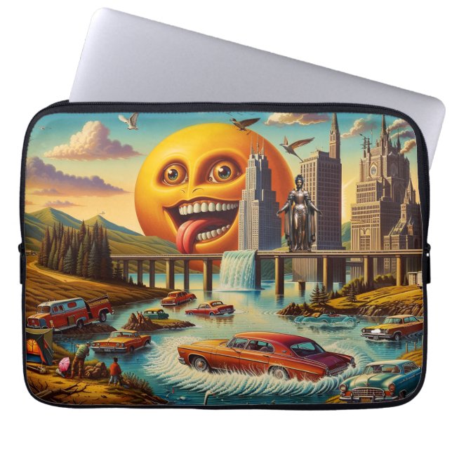 "Surreal Cityscape with Anthropomorphic Sun" Laptopschutzhülle (Vorderseite)