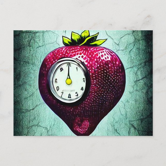 Surreal Clock Strawberry Postkarte (Vorderseite)