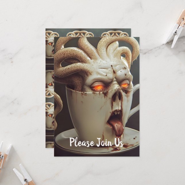 Surreal Coffee Octopus Einladung (Vorderseite/Rückseite Beispiel)