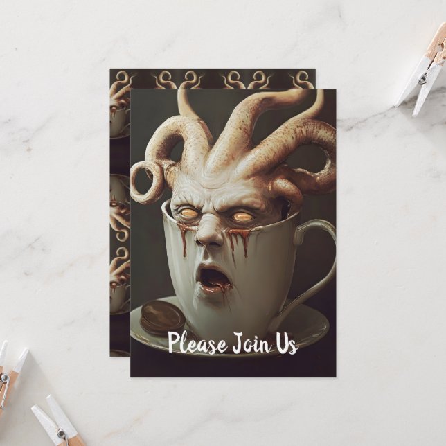 Surreal Coffee Octopus Einladung (Vorderseite/Rückseite Beispiel)