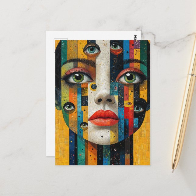 Surreal Colorful Face With Lots of Eyes Postkarte (Vorderseite/Rückseite Beispiel)