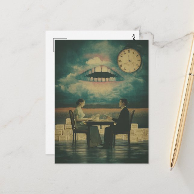 Surreal Couple auf einem Date mit Mouth in Sky Postkarte (Vorderseite/Rückseite Beispiel)