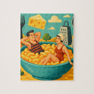 Surreal Couple Swims in einer Schüssel Käse Nudeln