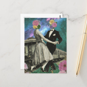Surreal Dancing Blume People and a Train Postkarte