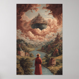 Surreal Digital Illustration Dreamscape Abstract W Poster