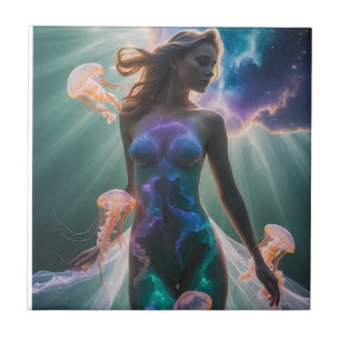 Surreal Double Exposure of Woman and Jellyfish Fliese