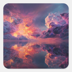 Surreal dramatische Wolken mit feurigem Sonnenunte Quadratischer Aufkleber
