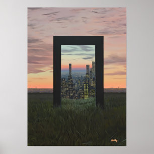Surreal Dreamlike Gateway to City in Fields Poster