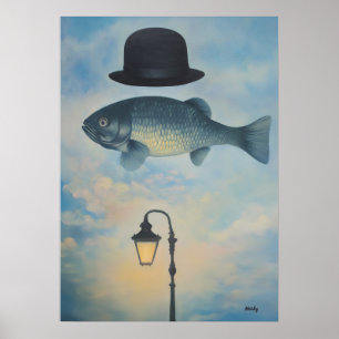 Surreal Dreamscape Fisch mit Bowlerhut Poster