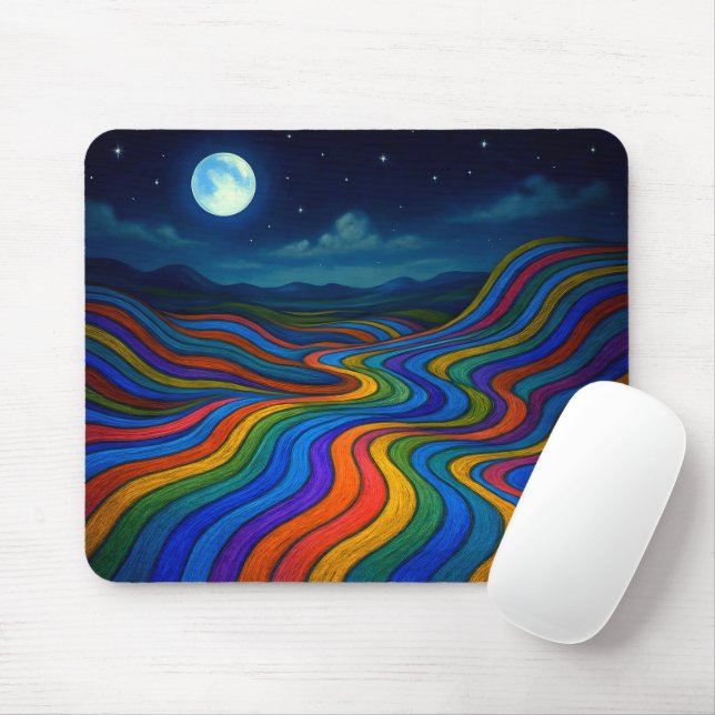 Surreal Dreamscape Moonlight Rainbow Land Mousepad (Mit Mouse)