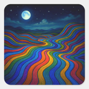 Surreal Dreamscape Moonlight Rainbow Land Quadratischer Aufkleber