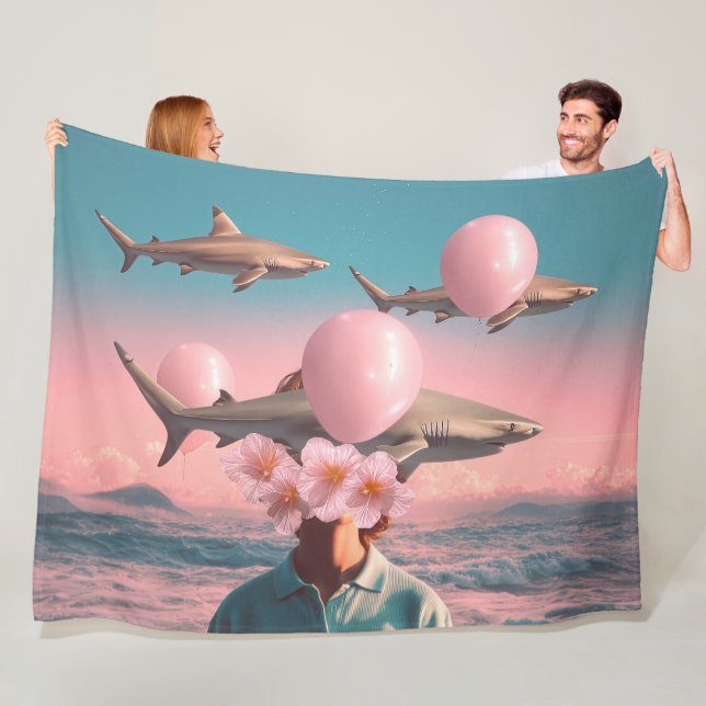 Surreal Dreamscape with Sharks and Balloons Fleecedecke (Beispiel)