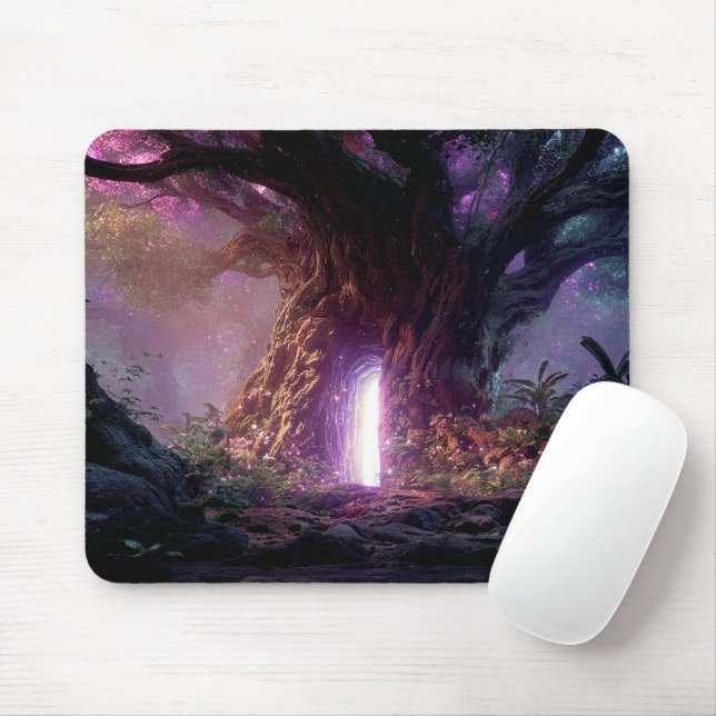 Surreal Enchanted Tree With Glowing Portal Mousepad (Mit Mouse)
