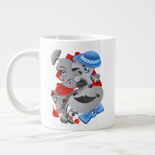 Surreal Faces Bold & Artistic Large Coffee Cup Jumbo-Tasse (Links)