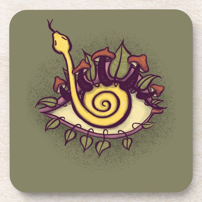 Surreal Fall Eye Schlange und Pilz - Seltsame Natu Getränkeuntersetzer (Vorderseite)